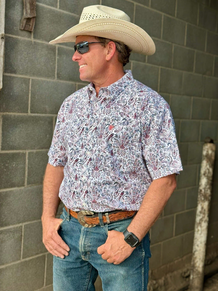 Whitaker Navy & Coral Paisley Wrinkle Free Shirt by Ariat