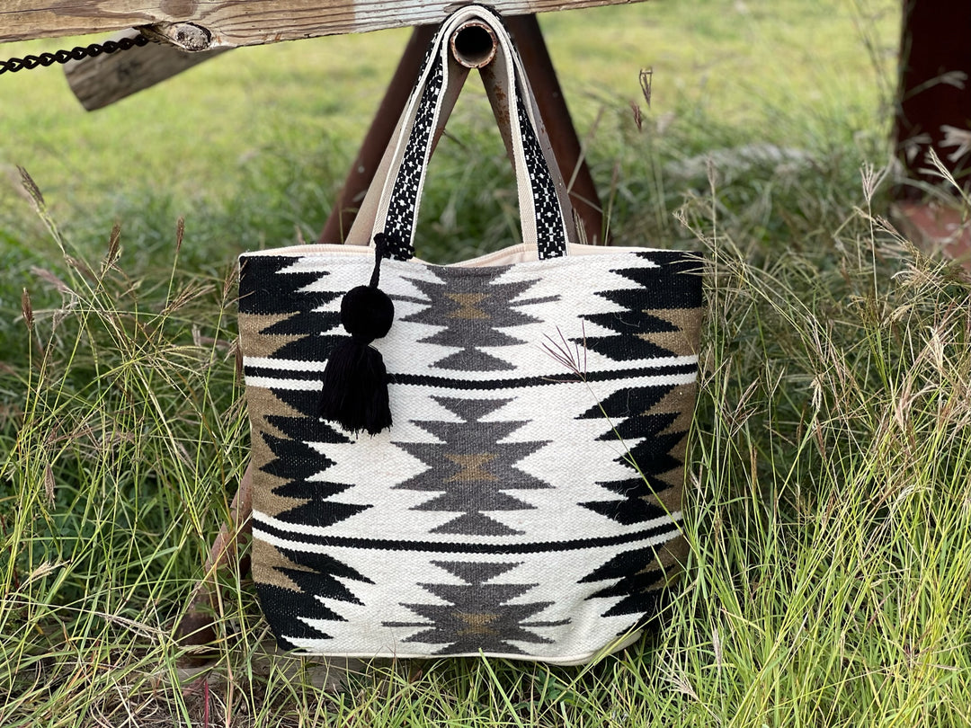 London Olive Aztec Woven Tote