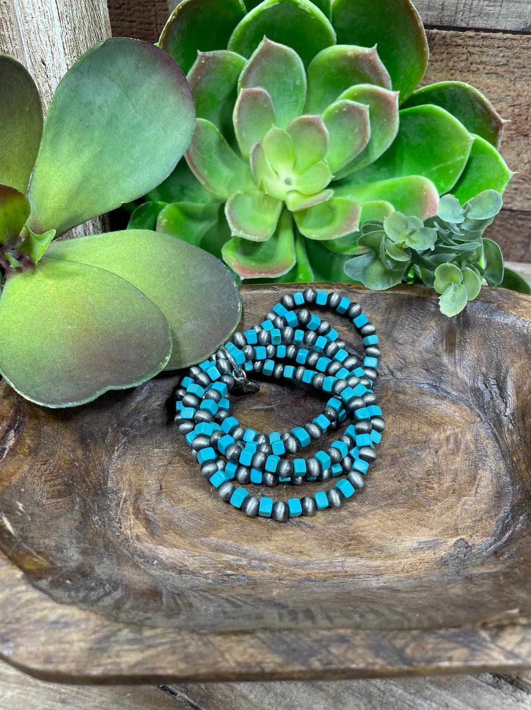 Clyde Turquoise and Silver Faux Navajo Bracelet Set