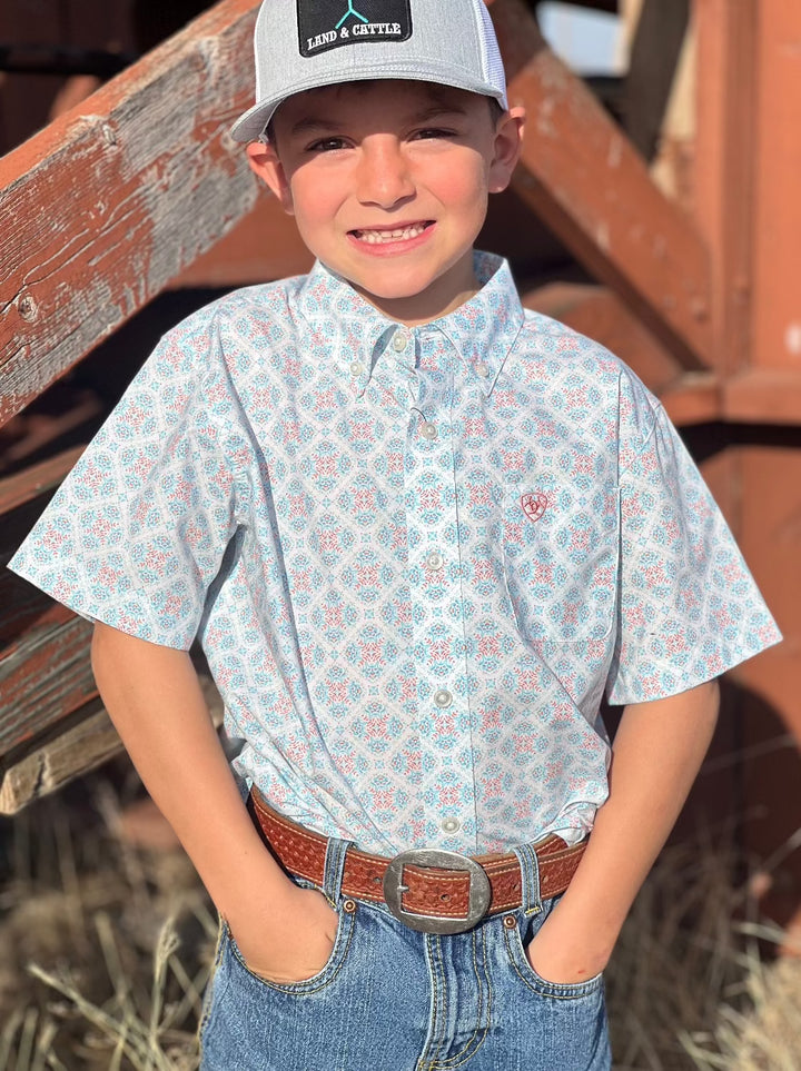 Kai Turquoise and Coral Boys Classic Fit Shirt by Ariat
