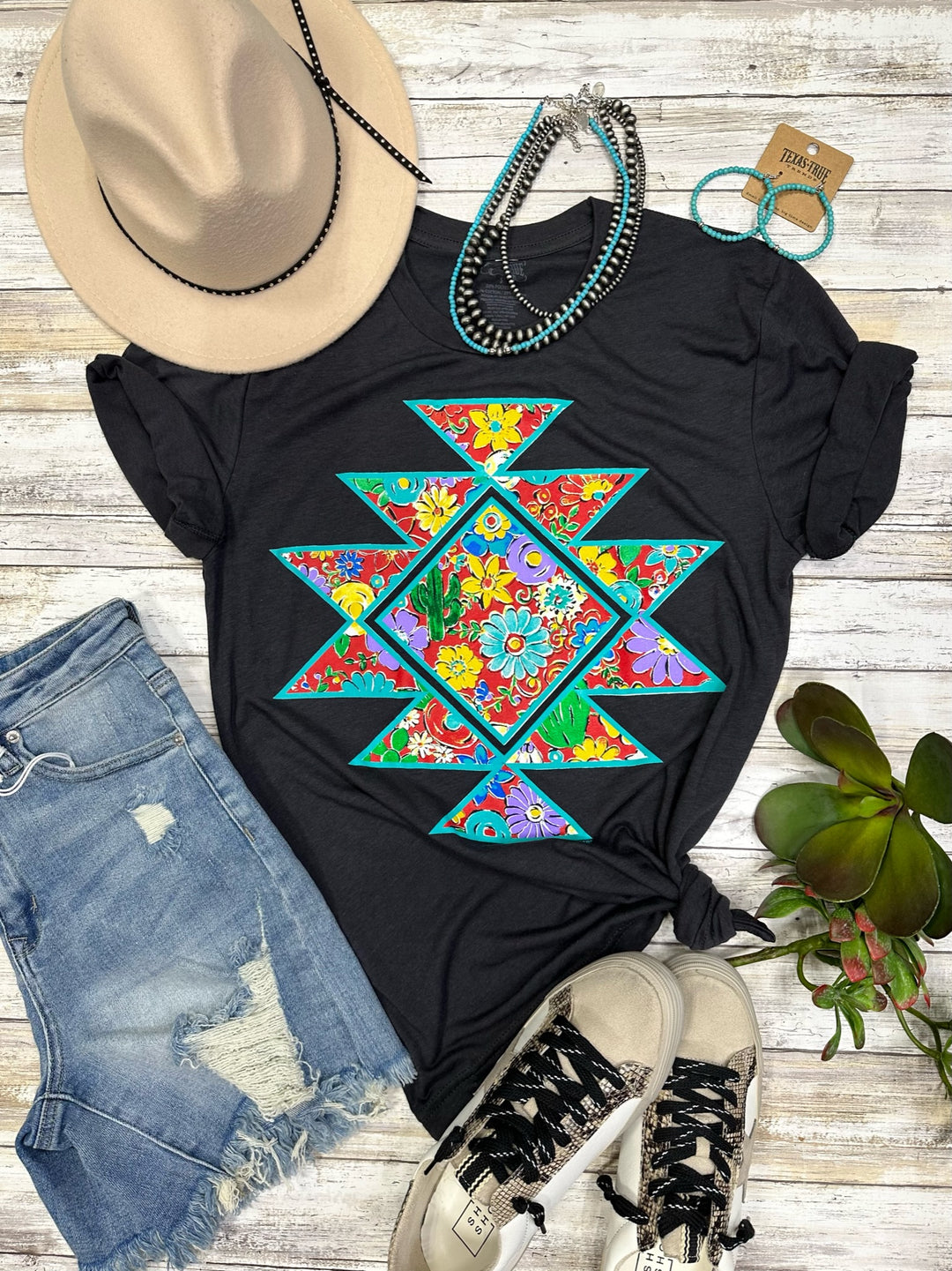 Barb's Floral Aztec Graphic Tee by Texas True Threads