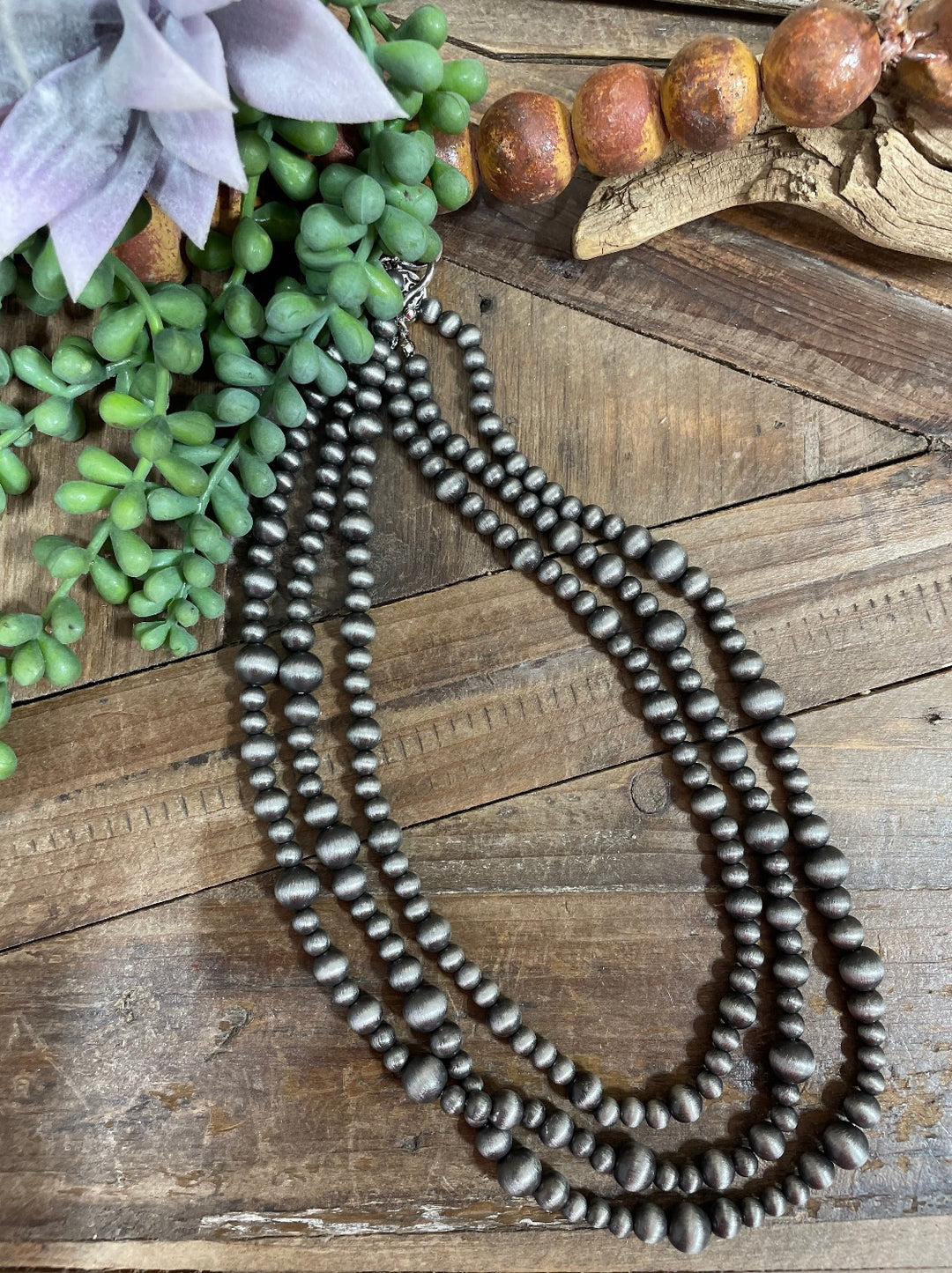 Conway Triple Strand Faux Navajo Pearl Necklace