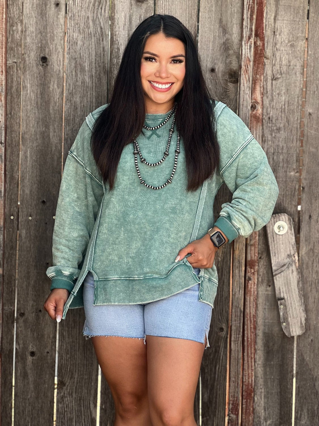 Nelda Exposed Hem Mineral Wash Sweatshirt