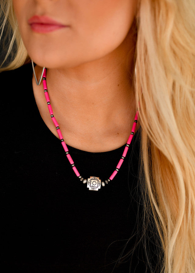 Orlando Pink Beaded Necklace With Cross