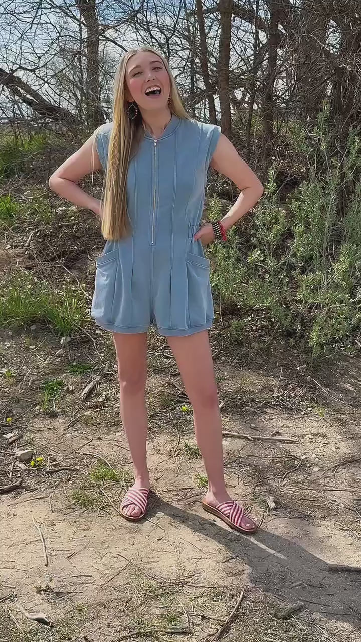 Delynda Blue Sleeveless Romper