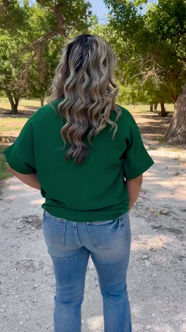 Tara Hunter Green V-Neck Top