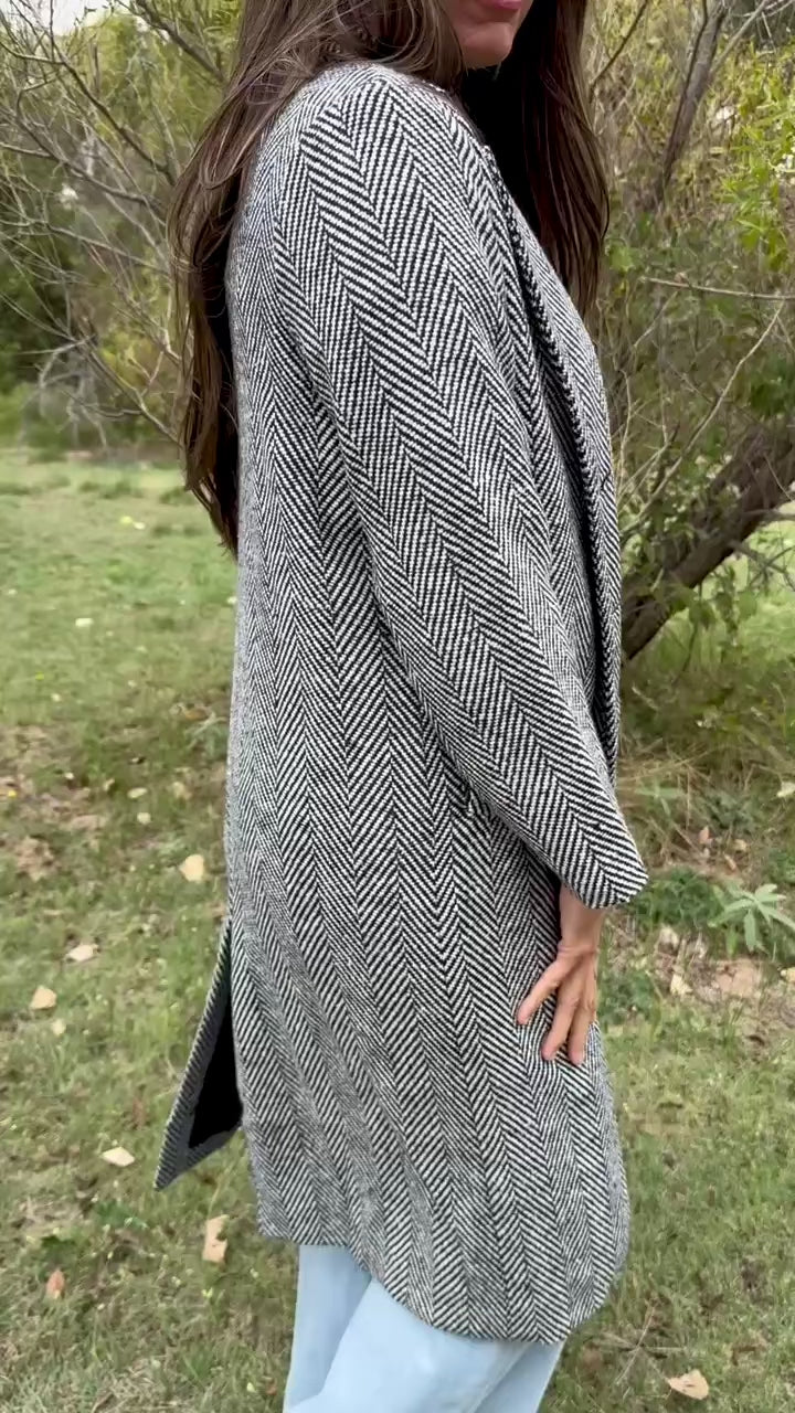 Mia Black Herringbone Duster