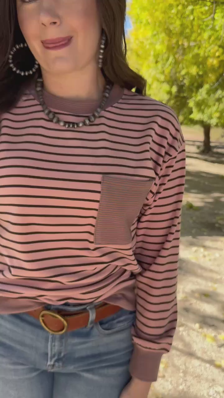 Hannah Pink & Brown Striped Top