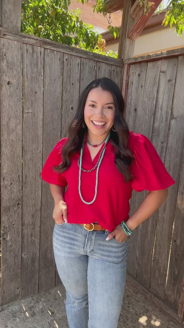 Georgianna Red Puff Sleeve Blouse