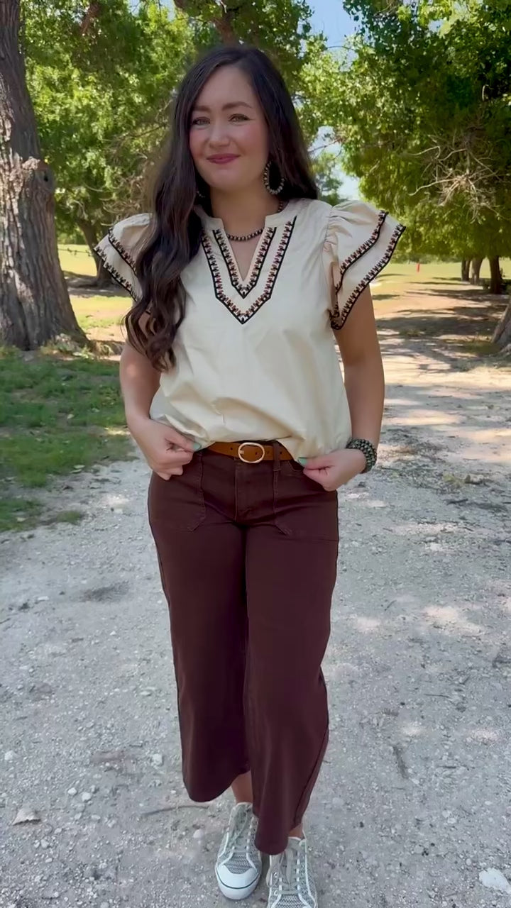 Harvest Stitches Cream Top