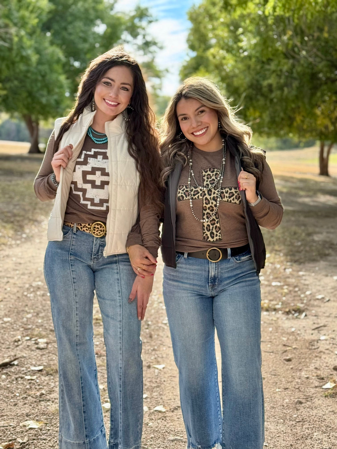 Leopard Cross Long Sleeve Graphic Tee by Texas True Threads