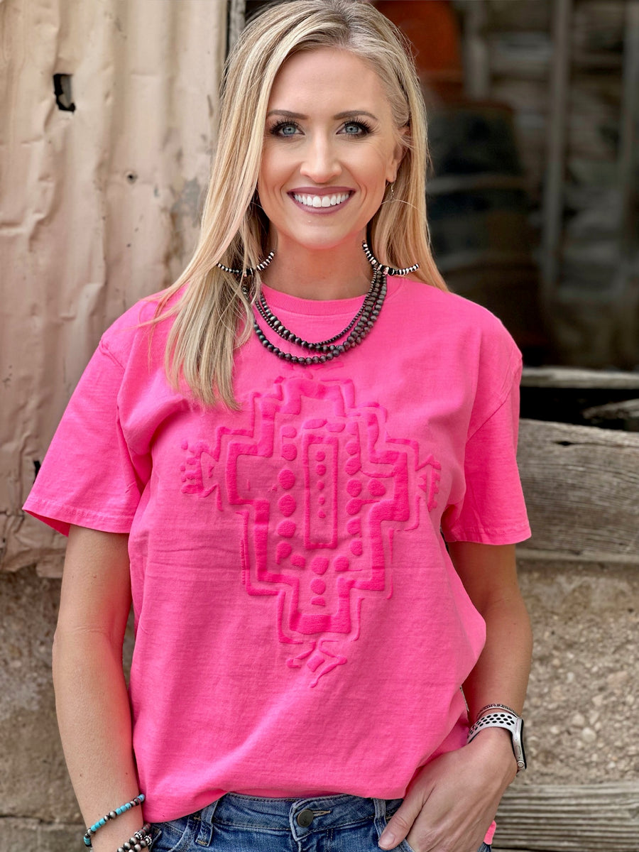 Pink Boho Aztec Puff Graphic Tee by Texas True Threads