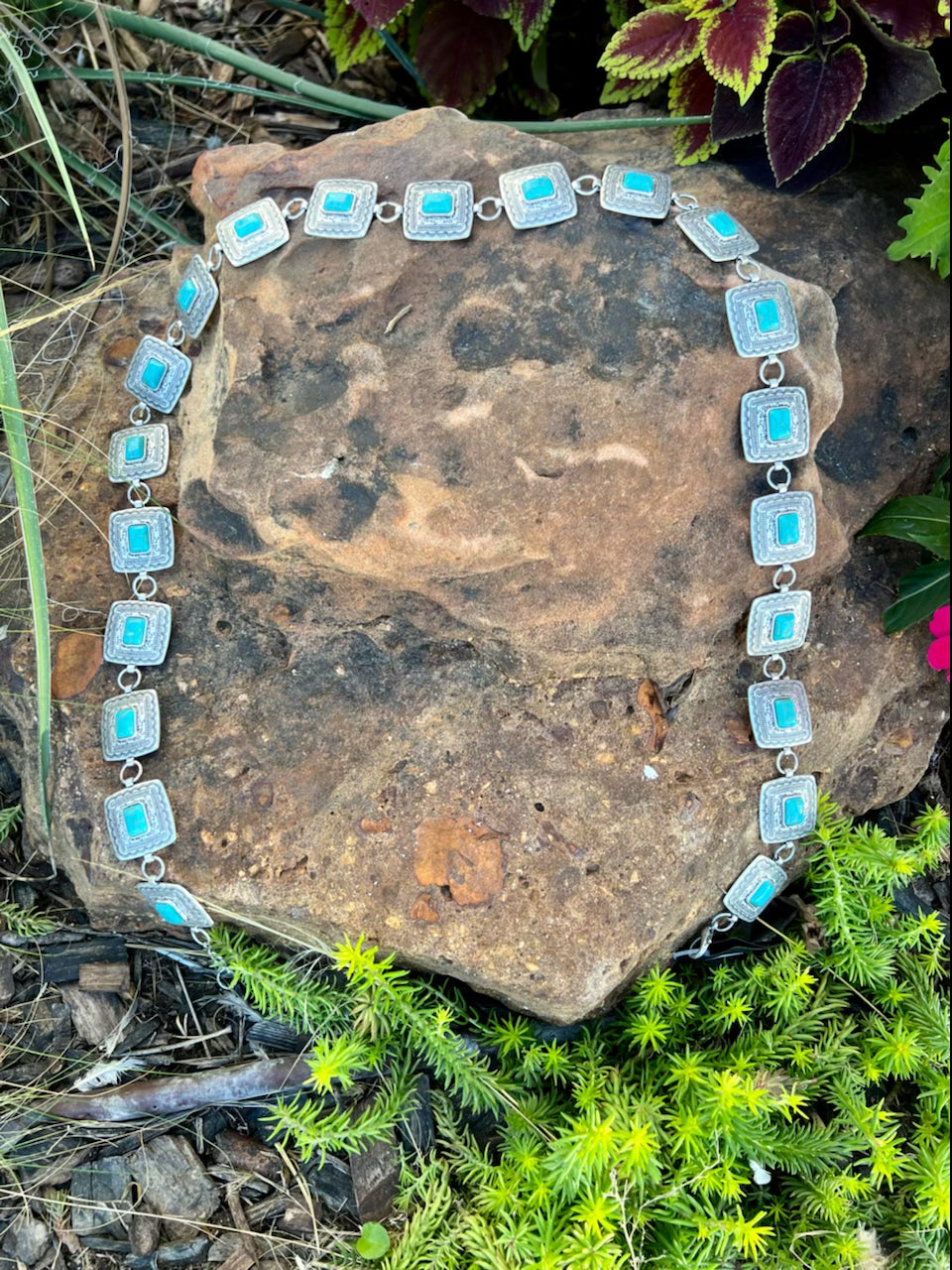 Haney Small Square Concho with Turquoise Belt