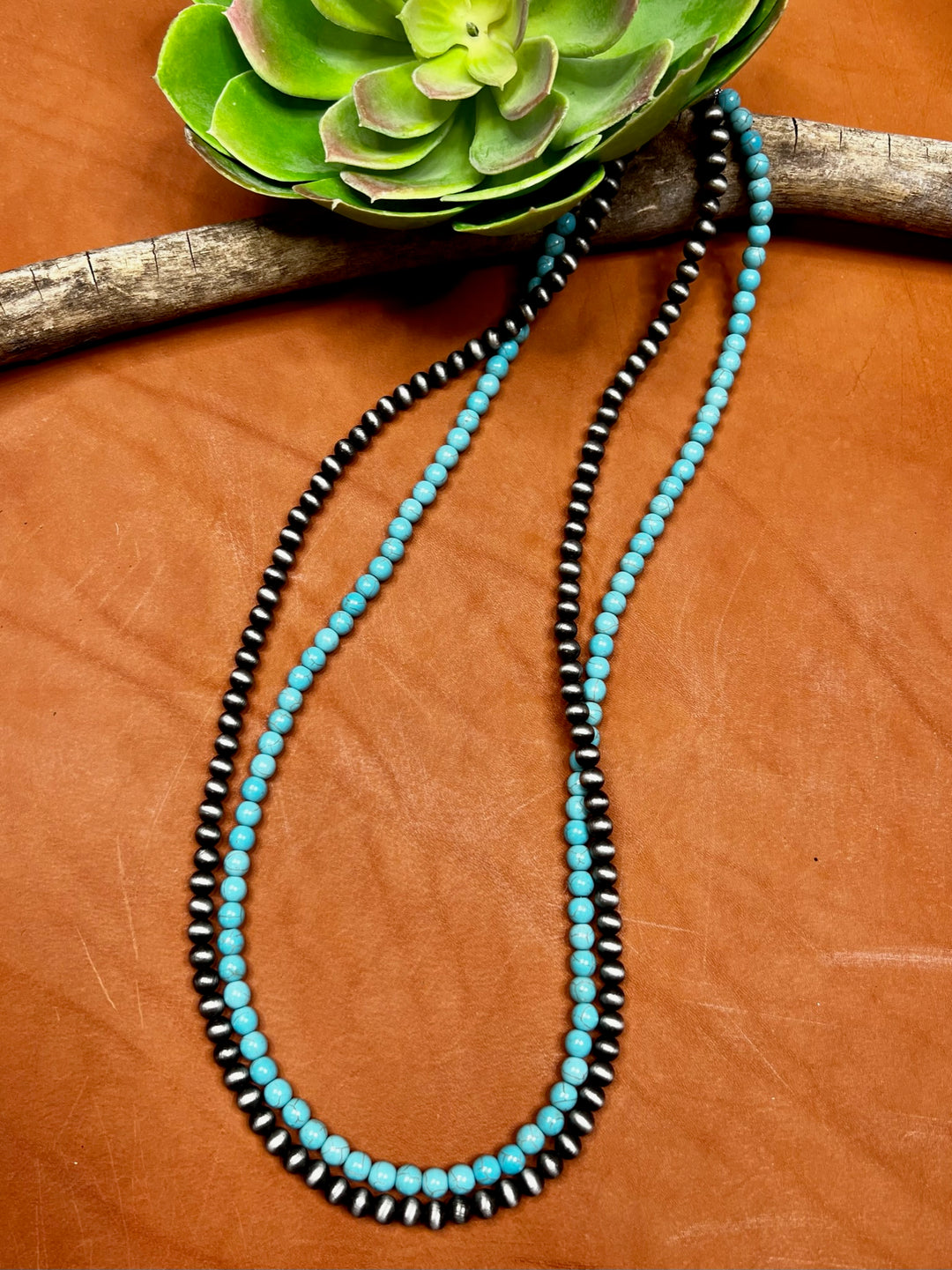 San Antonio Turquoise Bead and Faux Navajo Pearl Long Necklace