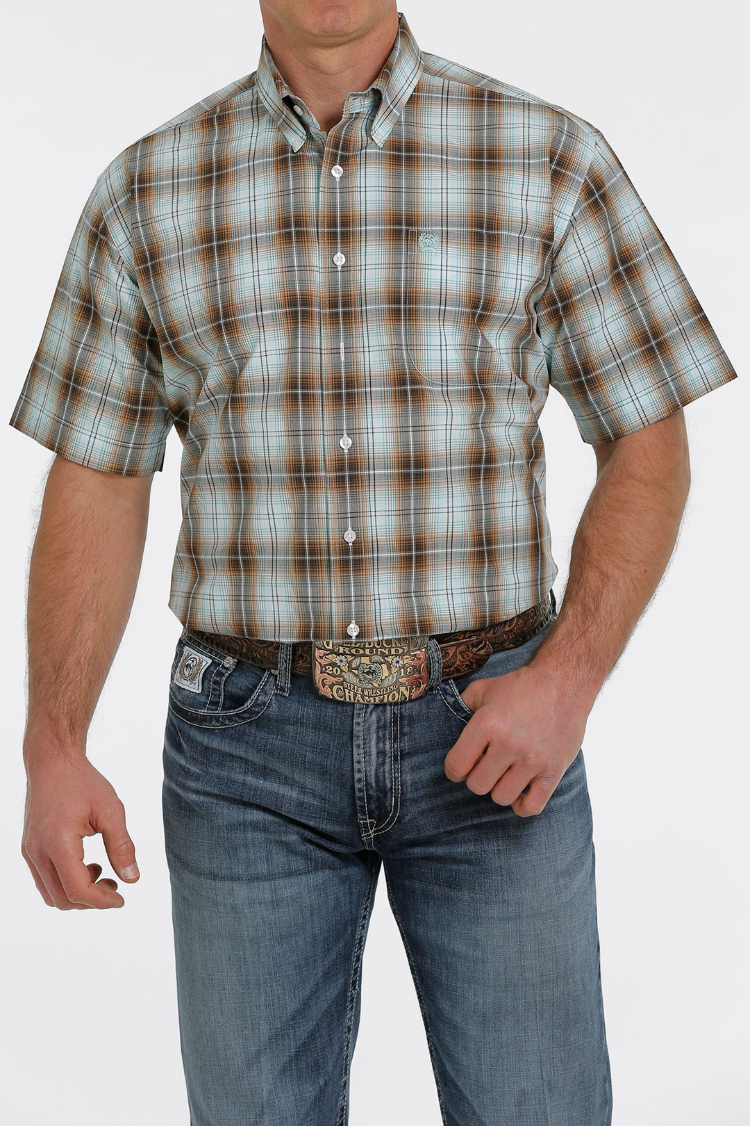 Cinch Men's Brown Plaid Short Sleeve Shirt