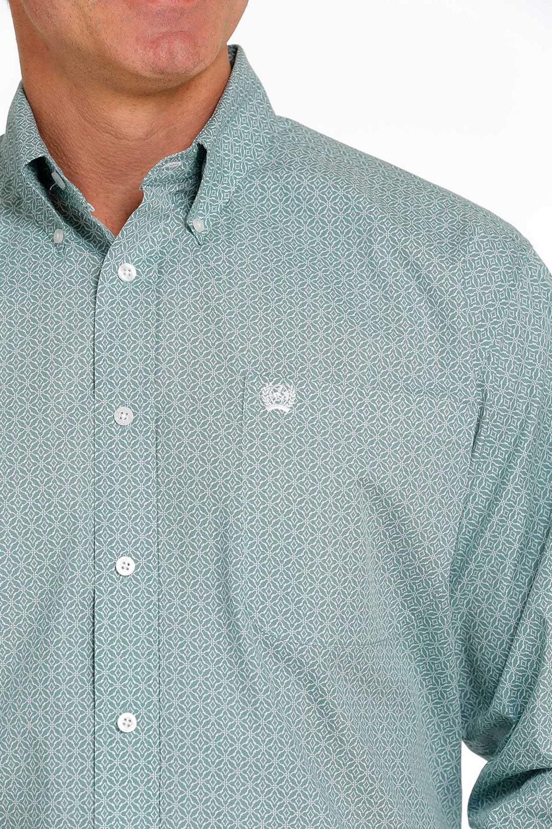 Sea Green Pattern Men's Cinch Long Sleeve Shirts