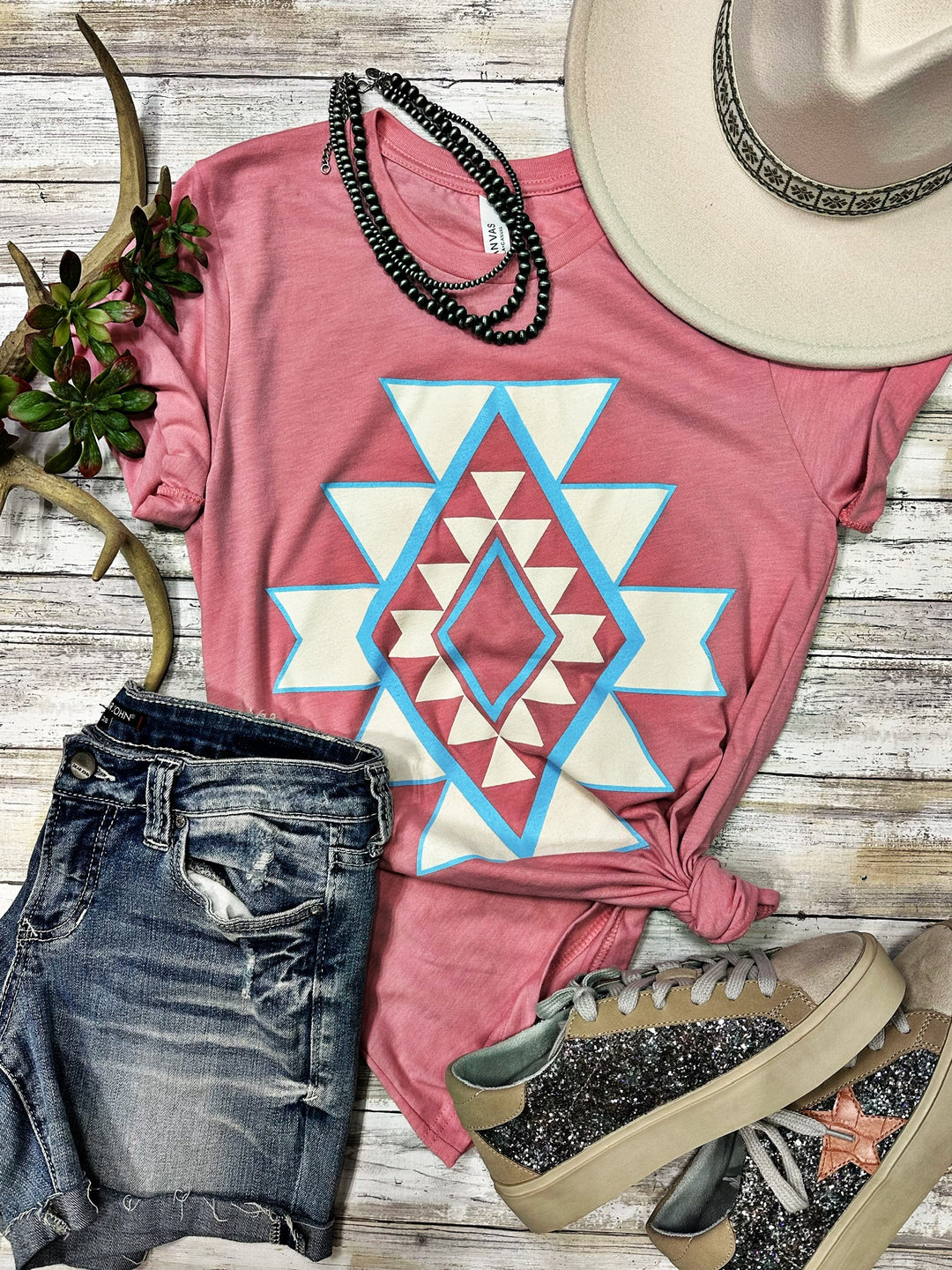 Ginger Pink Aztec Graphic Tee by Texas True Threads