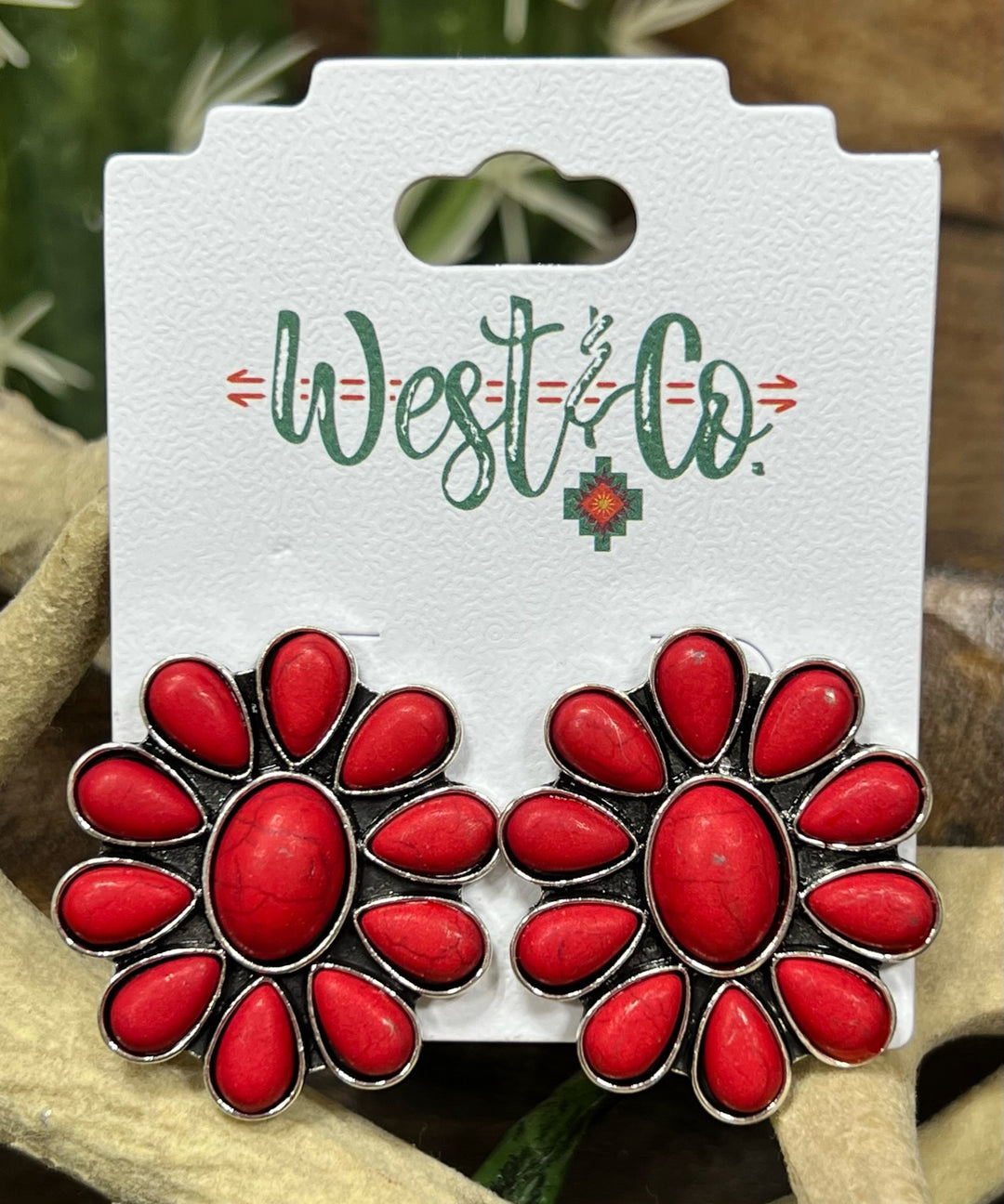 Paris Red Flower Cluster Stud Earrings