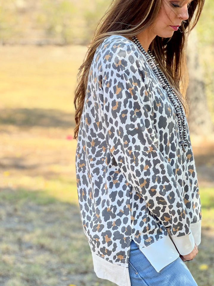 Mendy Leopard Cream Pullover by Texas True Threads