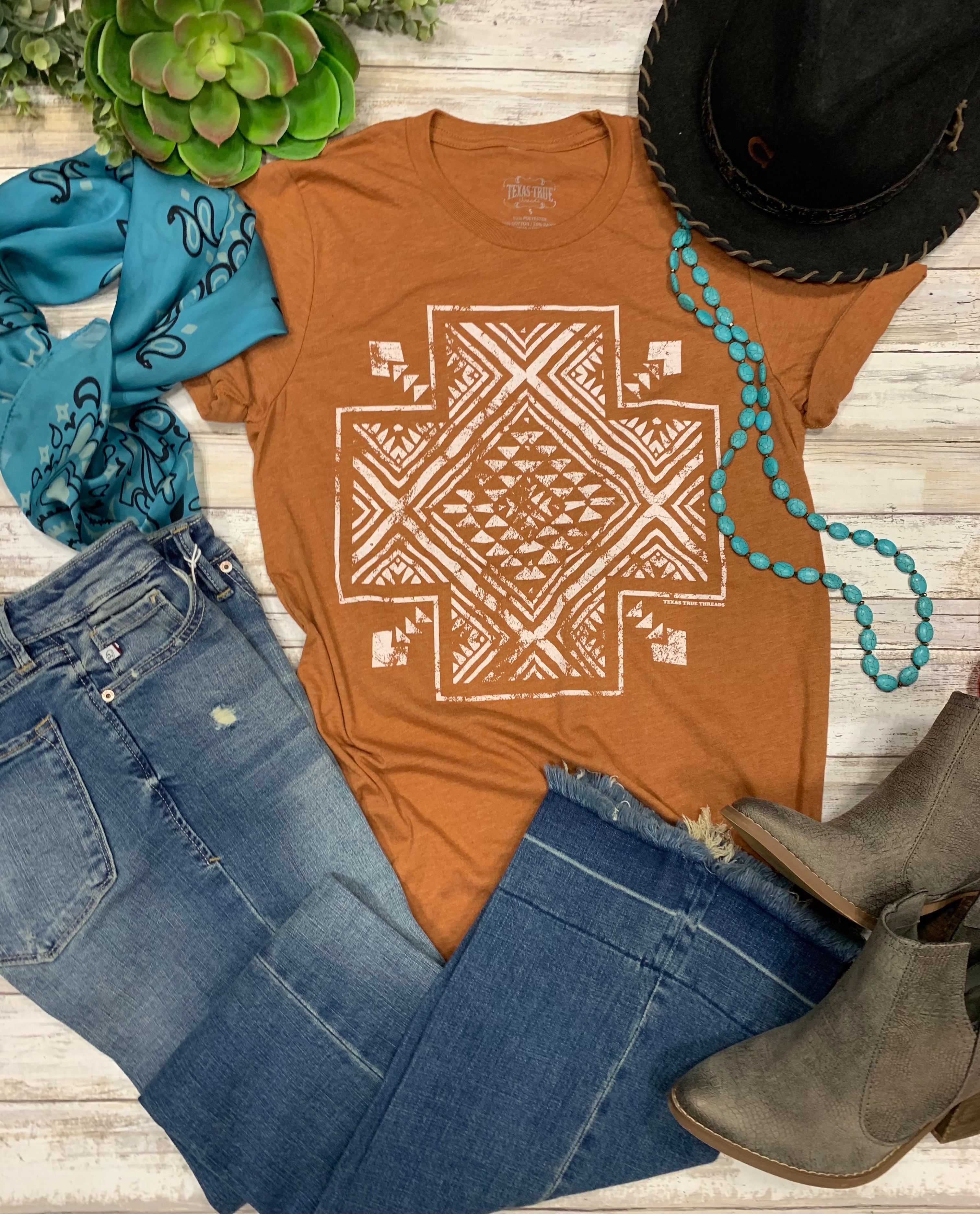 Aztec Cross Tee by Texas True Threads Horse Creek Boutique