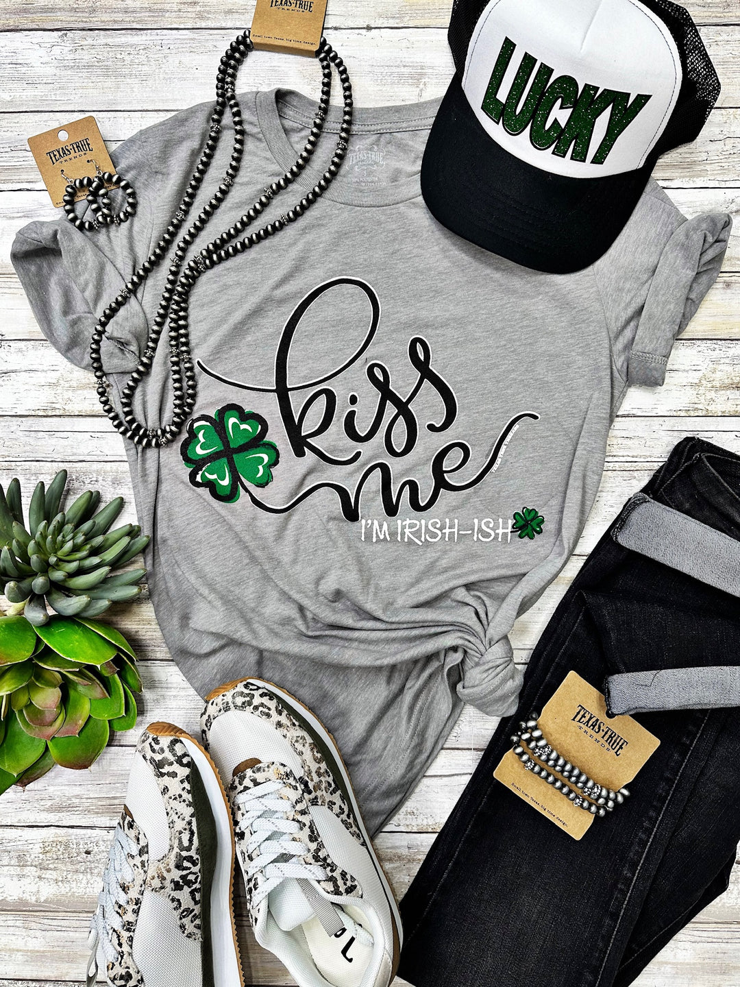 Kiss Me I'm Irish-ish Grey Graphic Tee by Texas True Threads