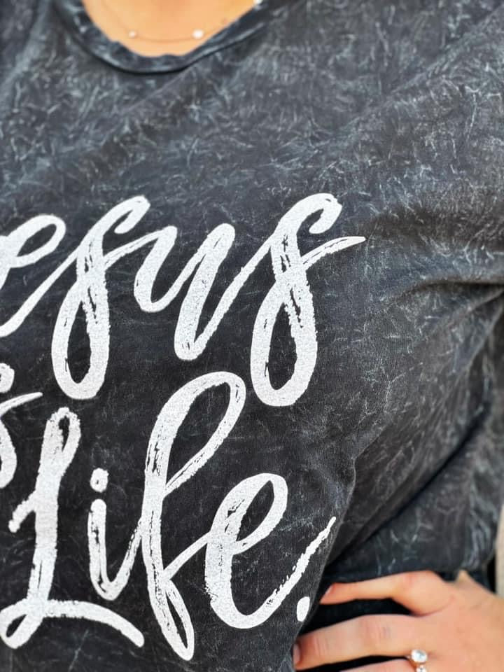 Jesus is Life Black Mineral Washed by Texas True Threads