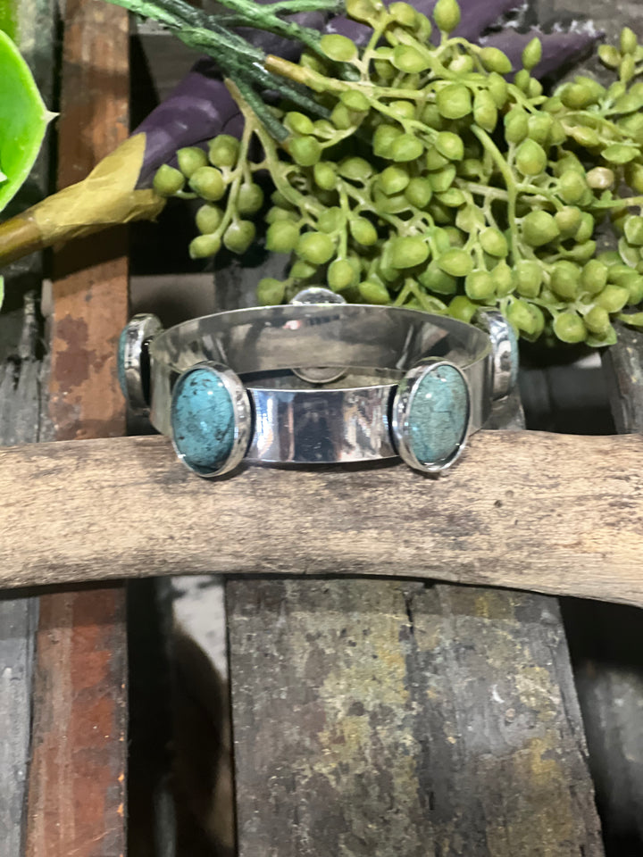 Turquoise 5 Stone Silver Bangle Bracelet