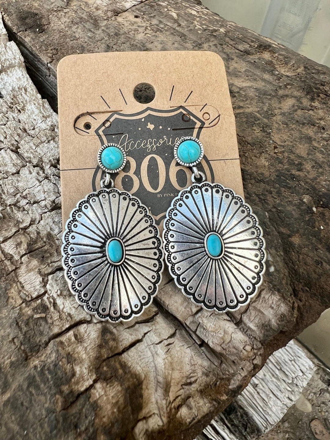 Patron Silver with Turquoise Concho Earrings
