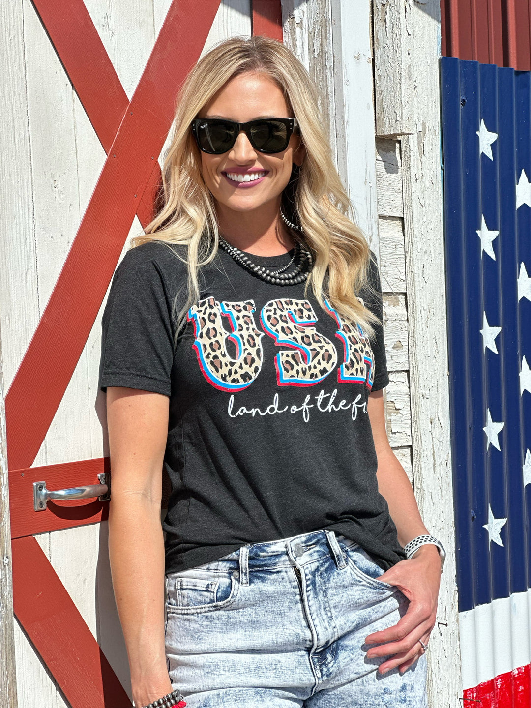 Leopard USA Charblack Graphic Tee by Texas True Threads