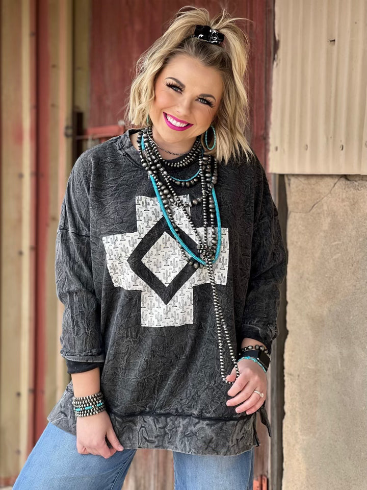 Kaci Cactus Long Sleeve Sweatshirt by Texas True Threads