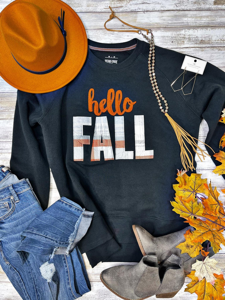 Hello Fall Black Appliqué Sweatshirt by Texas True Threads