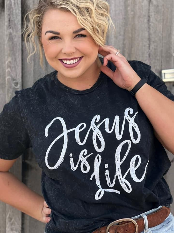 Jesus is Life Black Mineral Washed by Texas True Threads