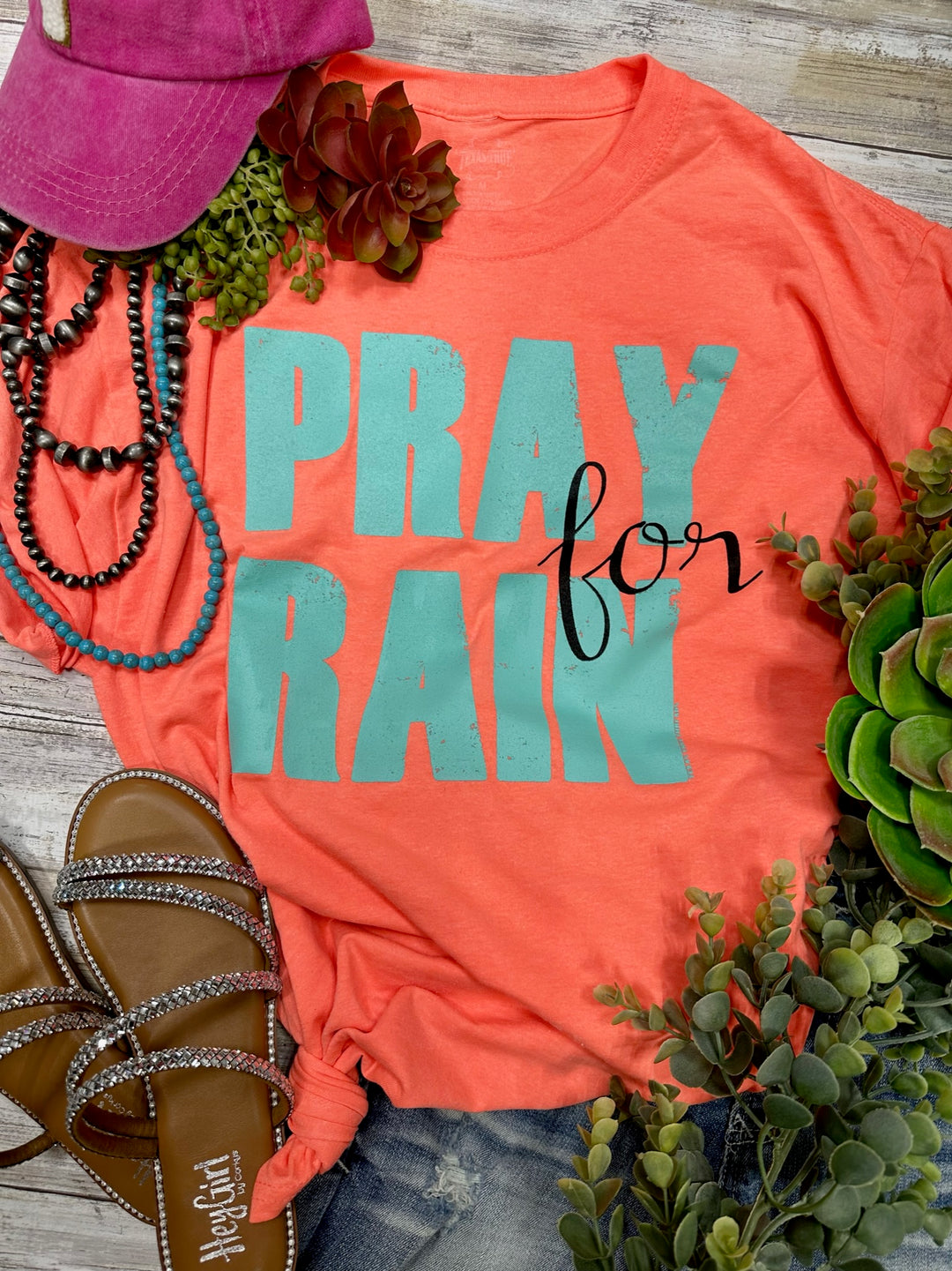 Pray for Rain Coral Tee by Texas True Threads