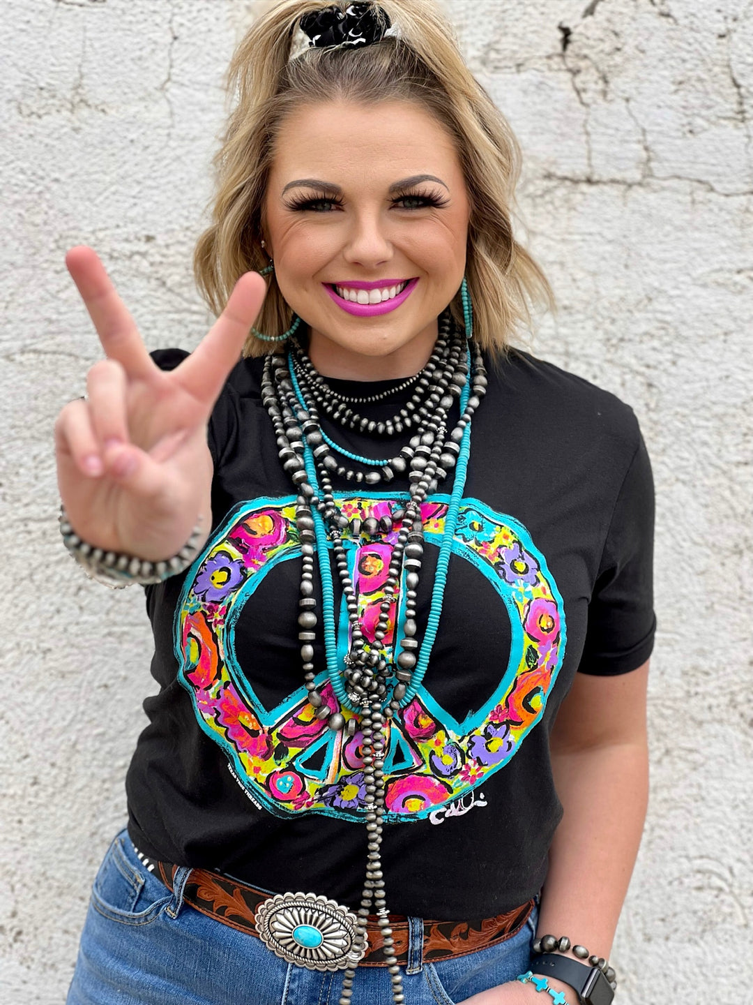 Callie's Peace Sign Black Graphic Tee by Texas True Threads