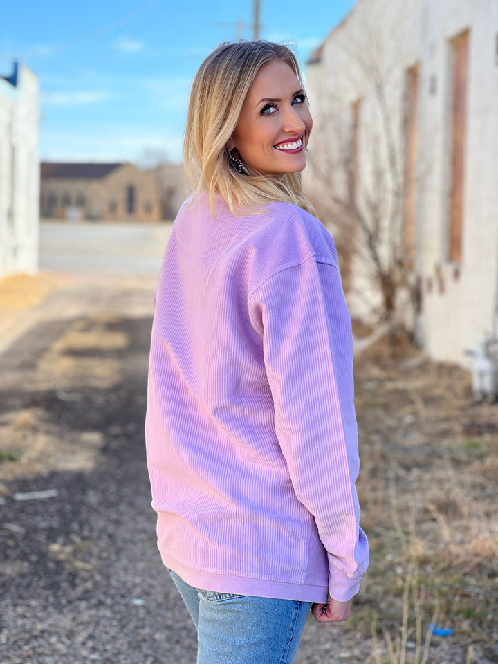 Leopard Cross on Purple Ribbed Top by Texas True Threads
