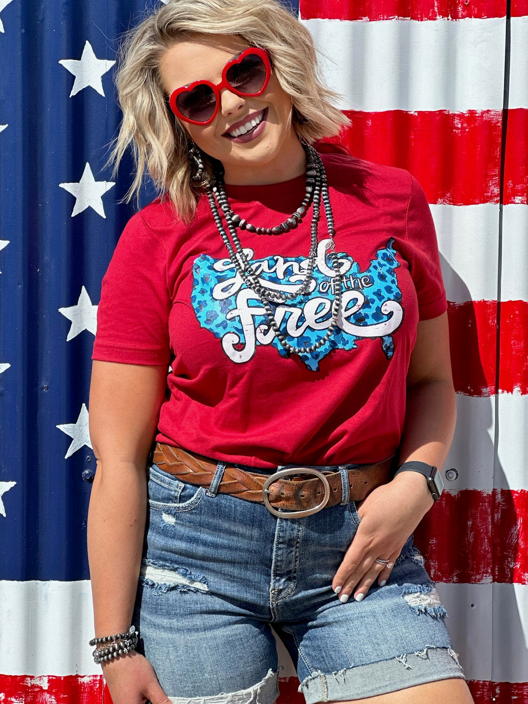 Land of the Free Red Graphic Tee by Texas True Threads