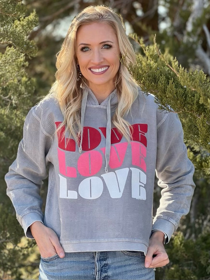 Love Cropped Gray Ribbed Sweatshirt by Texas True Threads