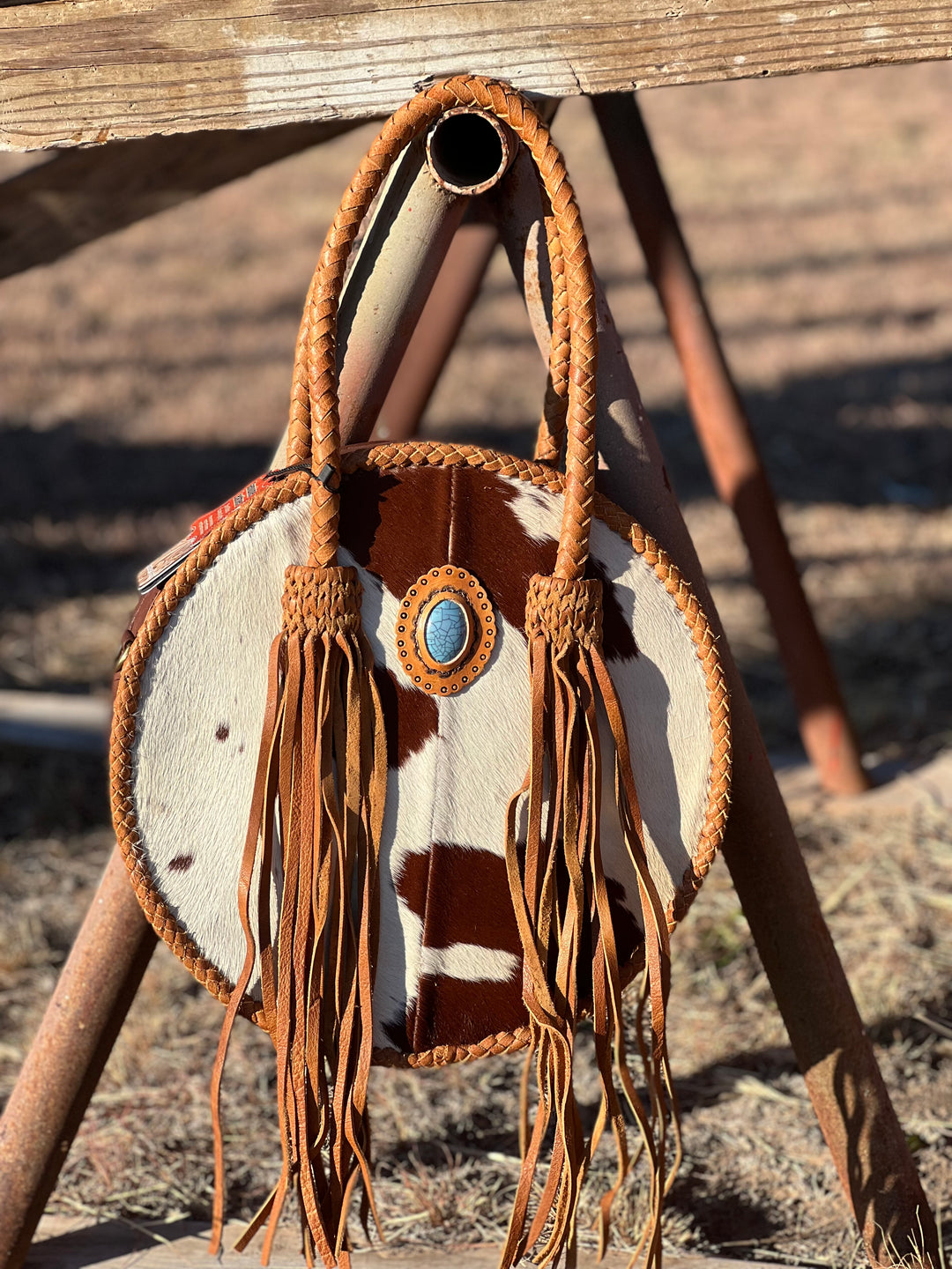 Large Circle Hide Purse with Turquoise Stone