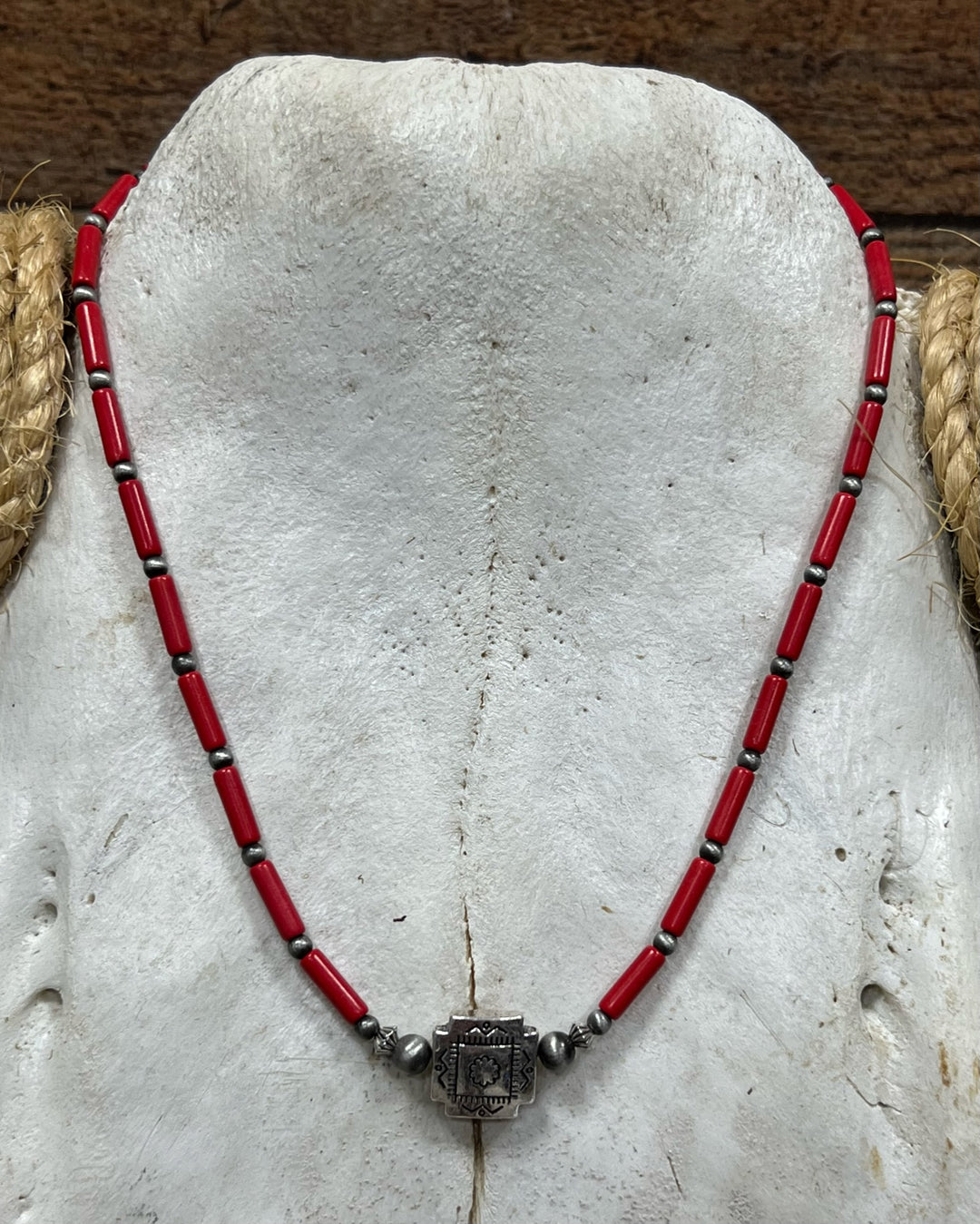 Phoenix Red Beaded Necklace With Cross