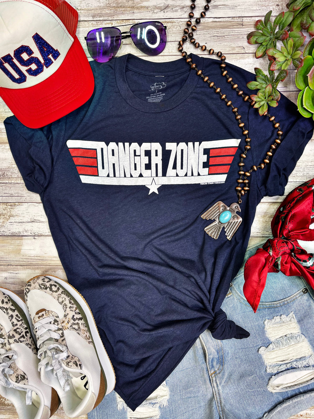 Danger Zone Navy Graphic Tee by Texas True Threads