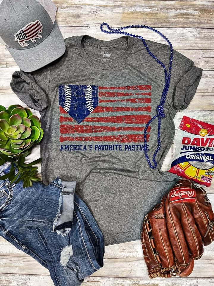 America’s Favorite Pastime Grey Graphic tee by Texas True Threads