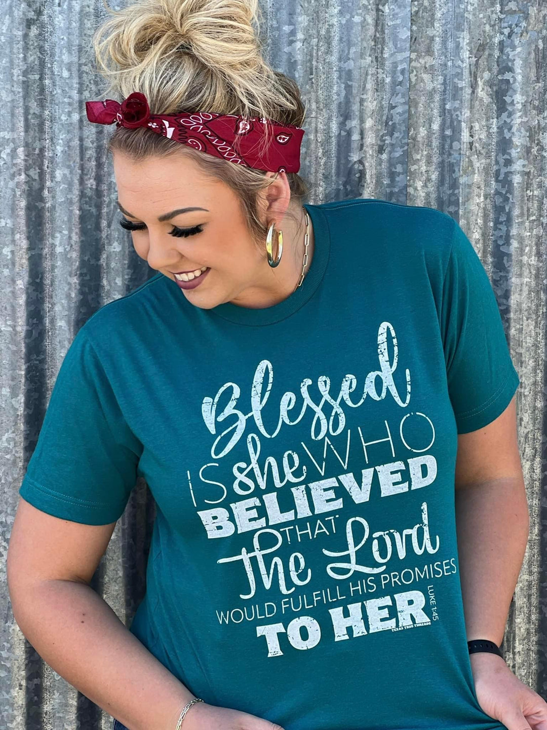 Blessed is She Teal Graphic Tee by Texas True Threads