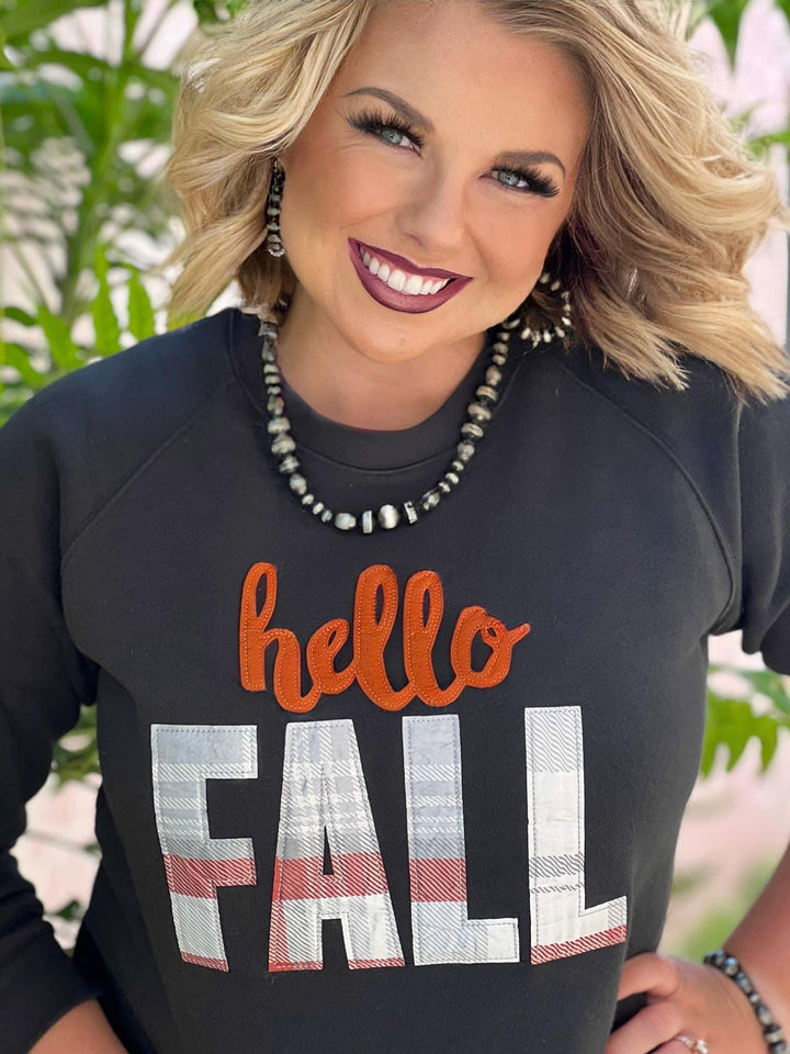 Hello Fall Black Appliqué Sweatshirt by Texas True Threads
