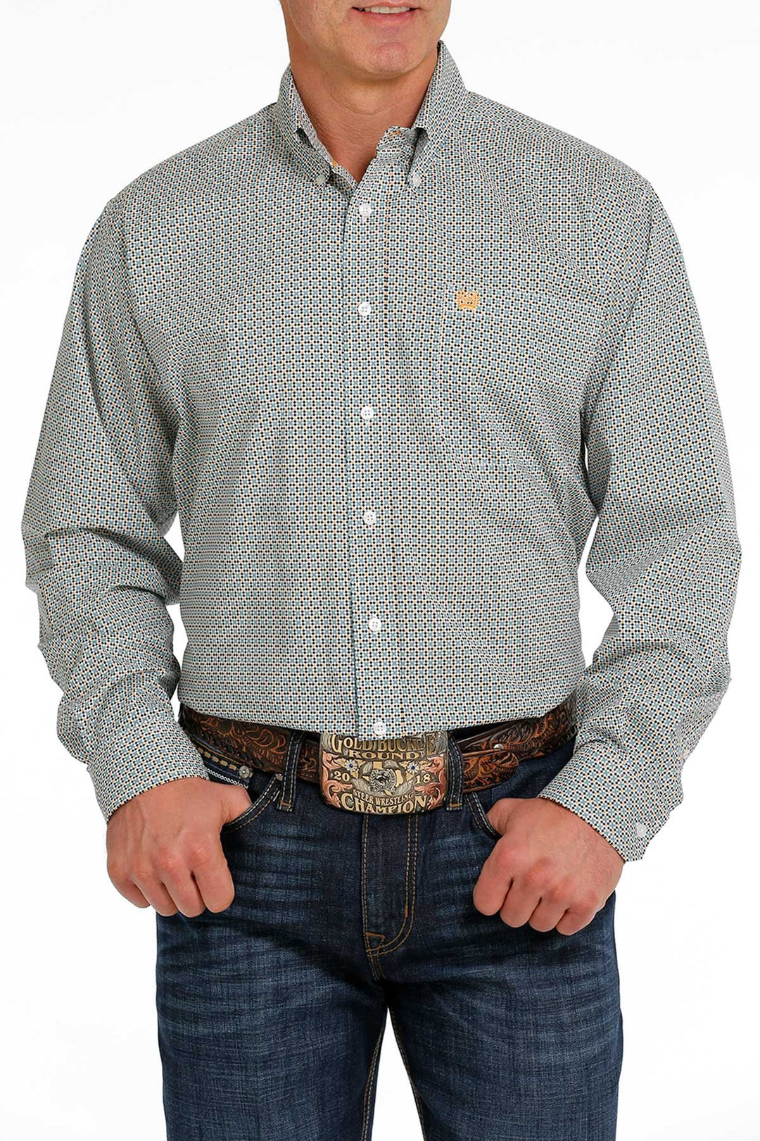 Turquoise and Gold Geo Men's Cinch Long Sleeve