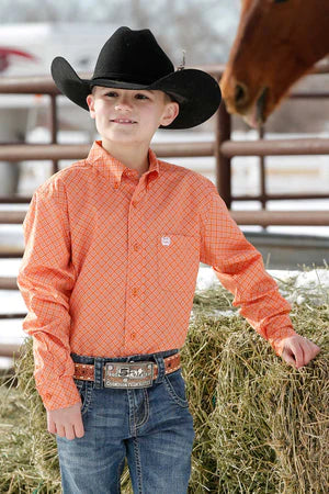 Cinch Boy's Orange Long Sleeve Shirt