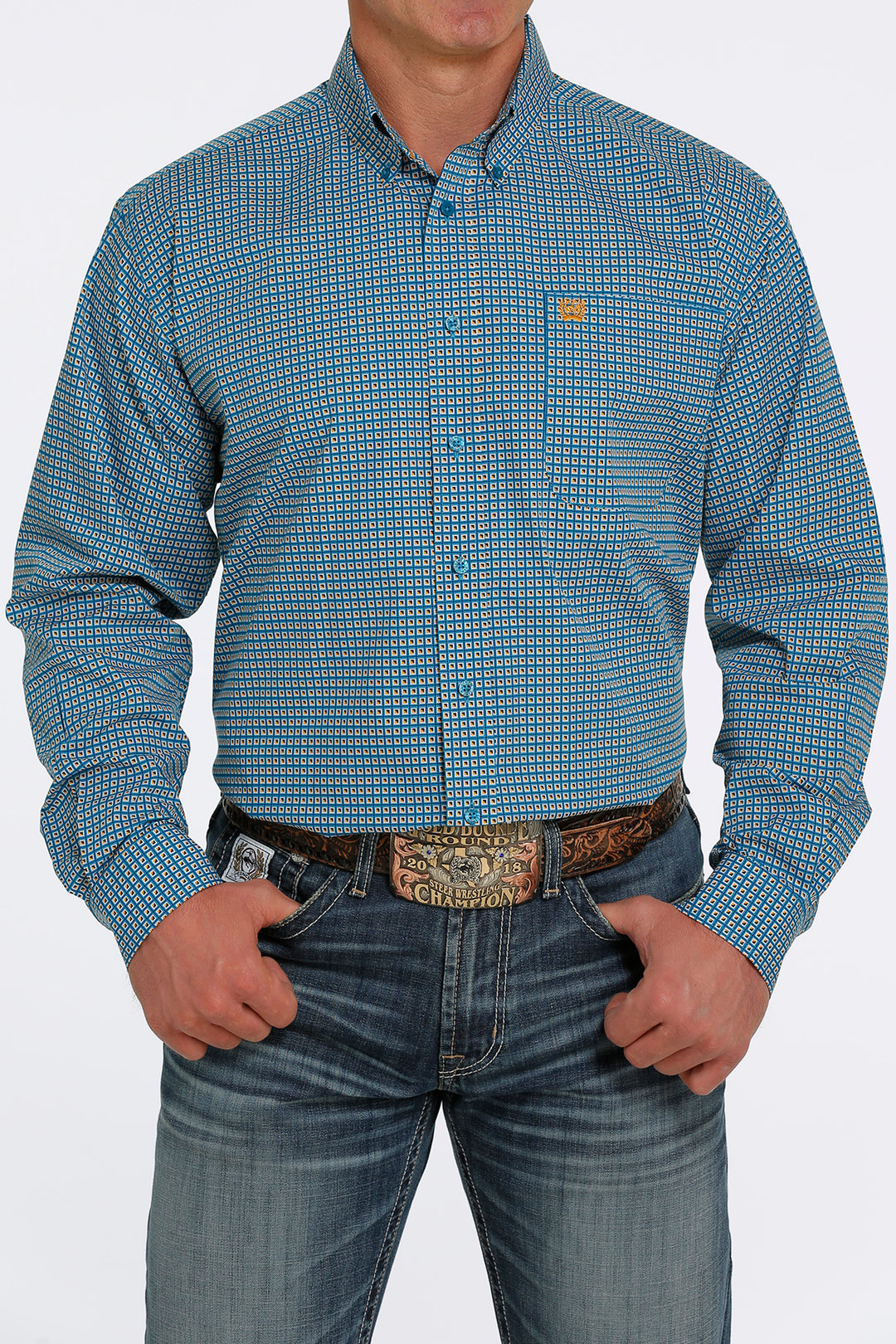 Bright Turquoise Men's Cinch Long Sleeve Shirts